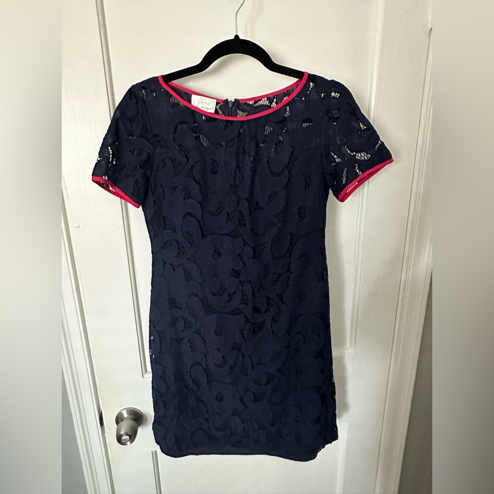 Donna Morgan Navy Lace Capsleeve Mini Dress